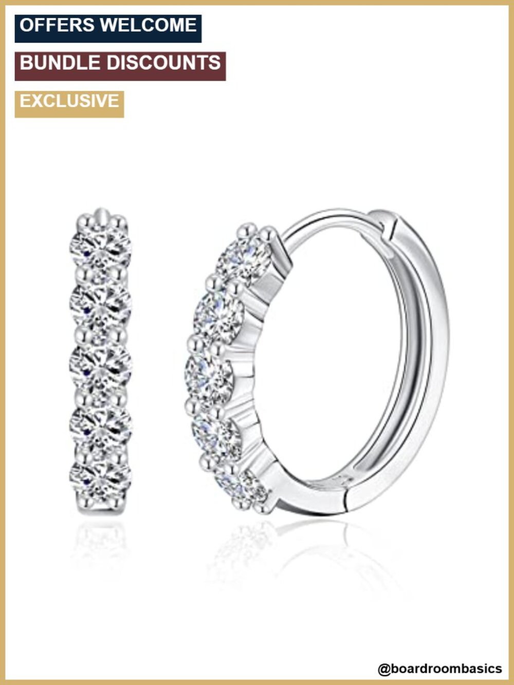 Moissanite Huggie Earrings 925 Sterling Silver 18K White Gold Plated